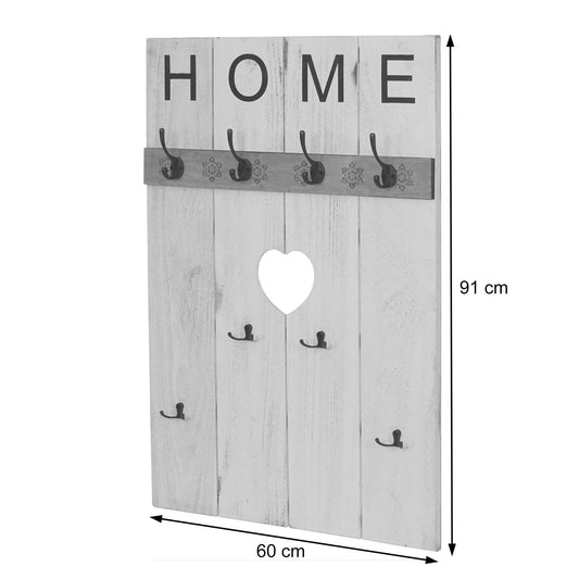Cosmo Casa - Wandkapstok “Home” - Shabby Look Paneel - 8 Haken - Grijsblauw - 91×60 cm