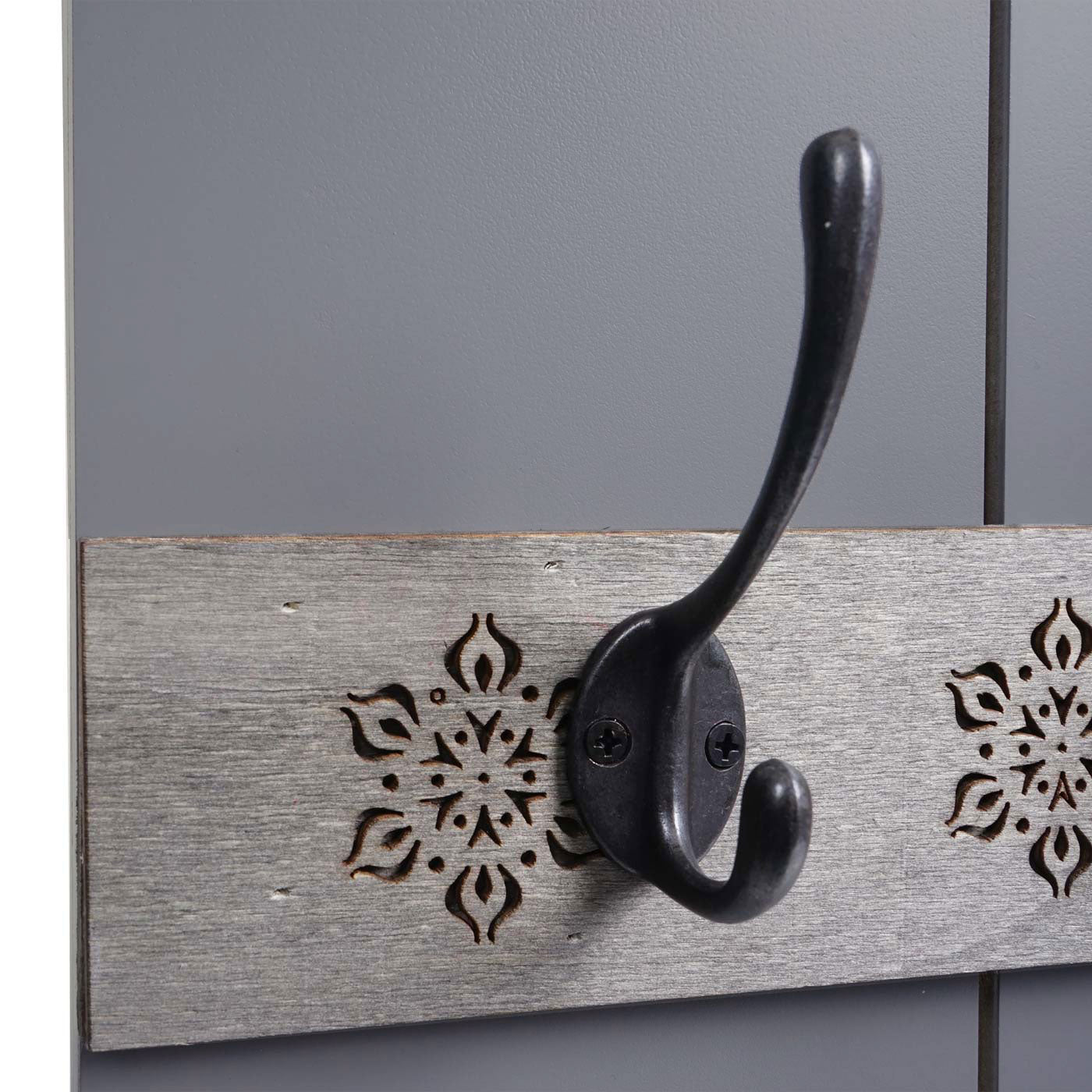 Cosmo Casa - Wandkapstok “Home” - Shabby Look Paneel - 8 Haken - Grijsblauw - 91×60 cm