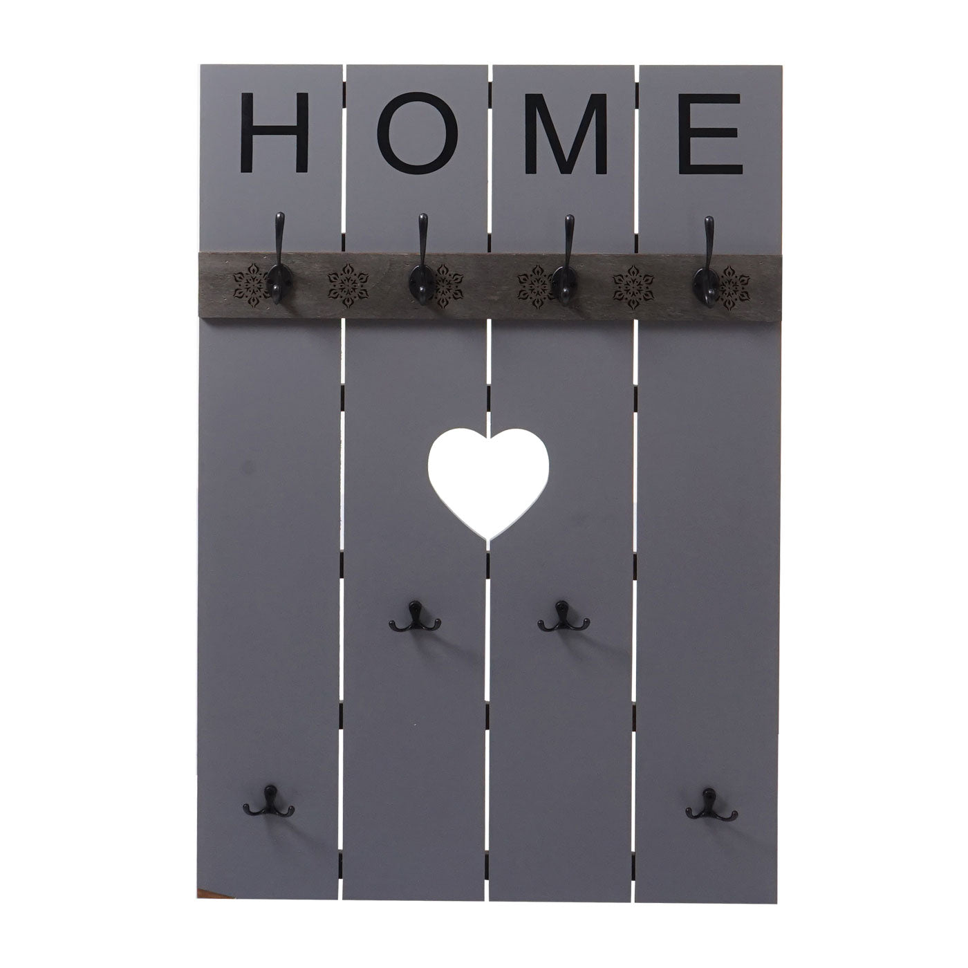 Cosmo Casa - Wandkapstok “Home” - Shabby Look Paneel - 8 Haken - Grijsblauw - 91×60 cm