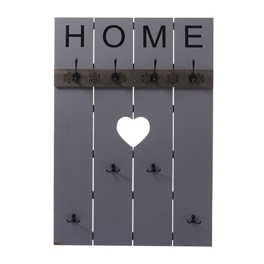 Cosmo Casa - Wandkapstok “Home” - Shabby Look Paneel - 8 Haken - Grijsblauw - 91×60 cm