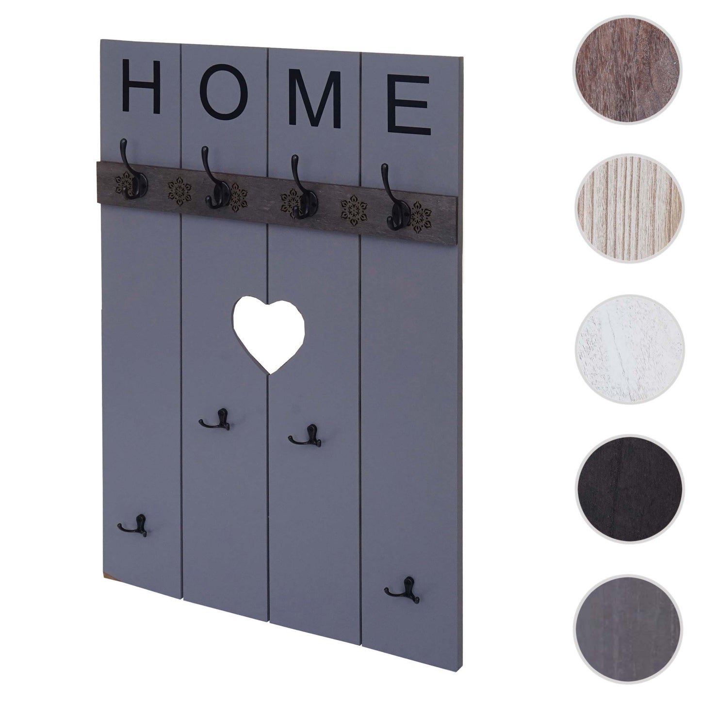 Cosmo Casa - Wandkapstok “Home” - Shabby Look Paneel - 8 Haken - Grijsblauw - 91×60 cm
