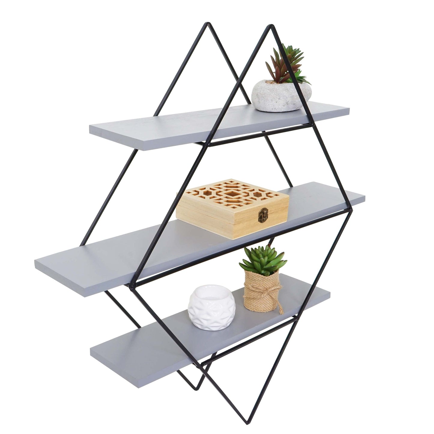 Cosmo Casa - Wandplank - Industrieel Design - Echt Hout - Grijsblauw - 60×55×12 cm