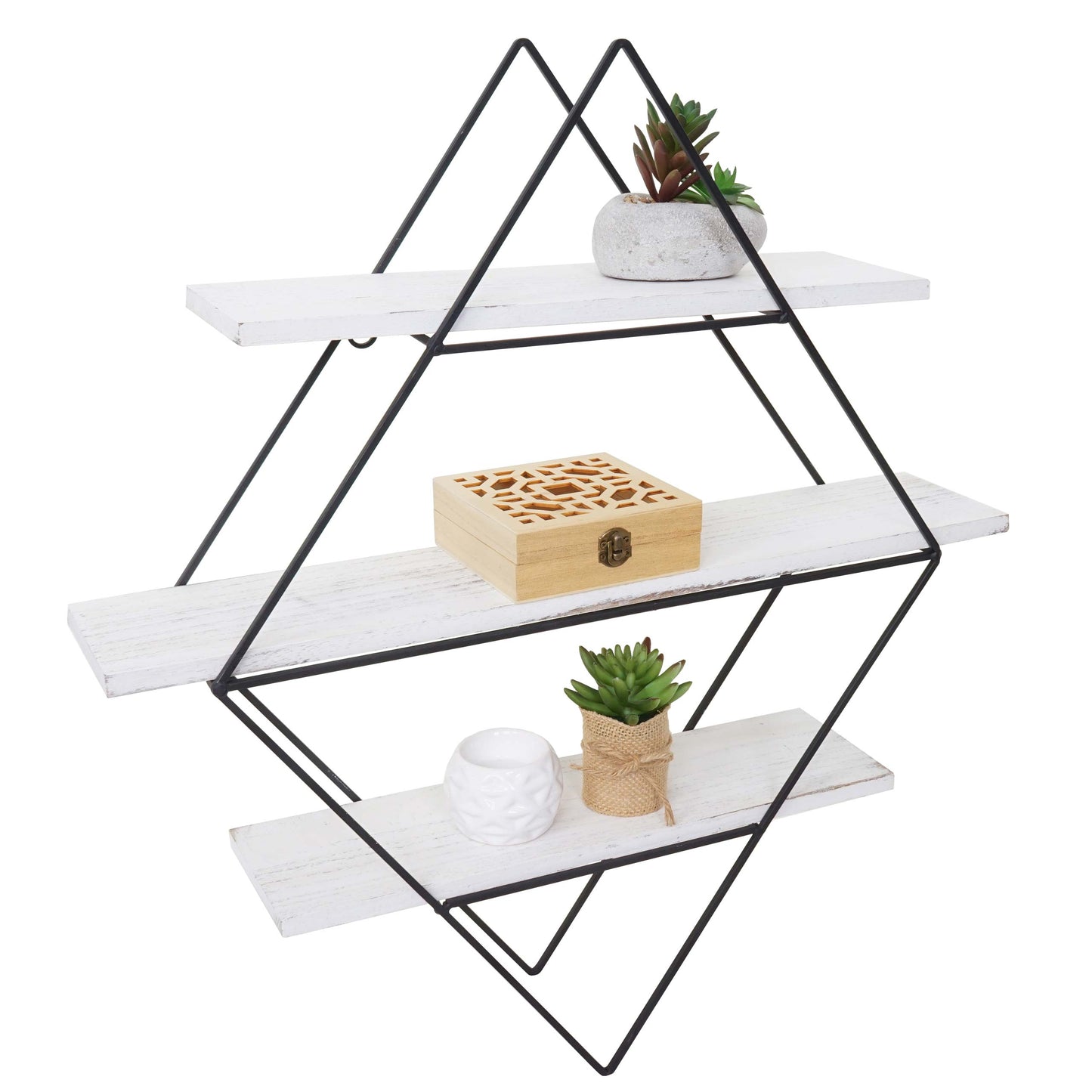 Cosmo Casa - Wandplank - Industrieel Design - Echt Hout - Shabby White - 60×55×12 cm