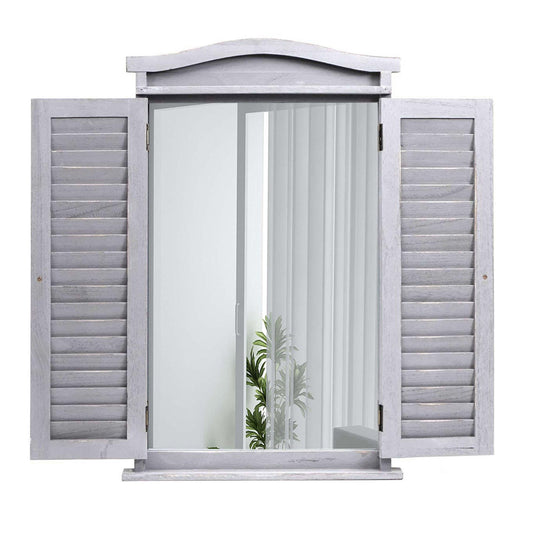 Cosmo Casa - Wandspiegel - Badkamerspiegel met Luiken - Shabby Grijs - 71×46×5 cm