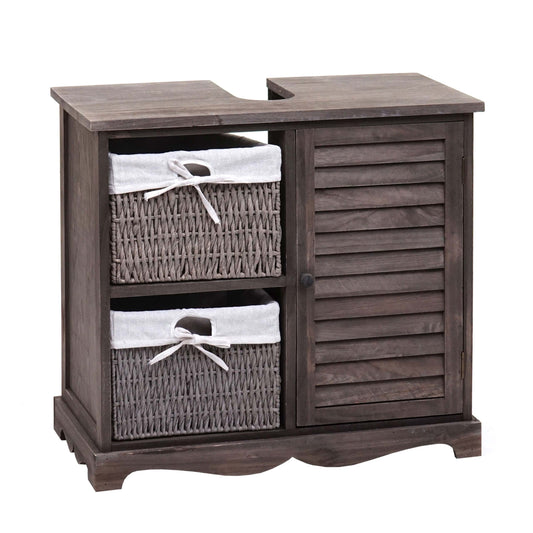Cosmo Casa - Gootsteenonderkast - Badkamermeubel met Mandlade - Massief Hout - Grijsbruin - 60×65×31 cm