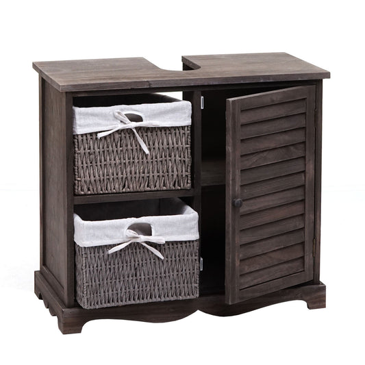 Cosmo Casa - Gootsteenonderkast - Badkamermeubel met Mandlade - Massief Hout - Grijsbruin - 60×65×31 cm