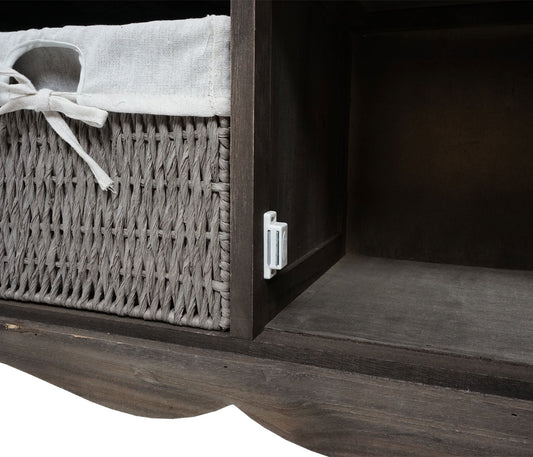 Cosmo Casa - Gootsteenonderkast - Badkamermeubel met Mandlade - Massief Hout - Grijsbruin - 60×65×31 cm