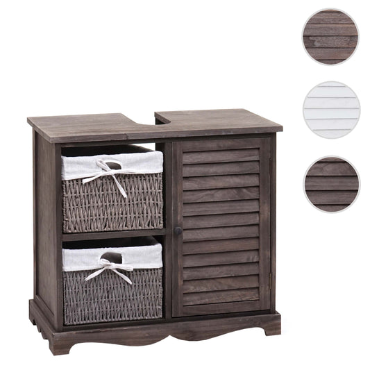 Cosmo Casa - Gootsteenonderkast - Badkamermeubel met Mandlade - Massief Hout - Grijsbruin - 60×65×31 cm