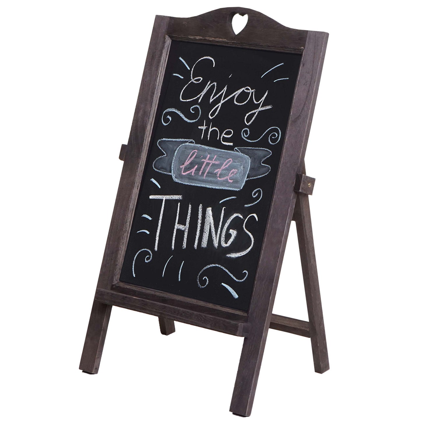 Cosmo Casa - Krijtbordstandaard - 66×37×27 cm - Shabby Look - Hout - Vintage Grijsbruin