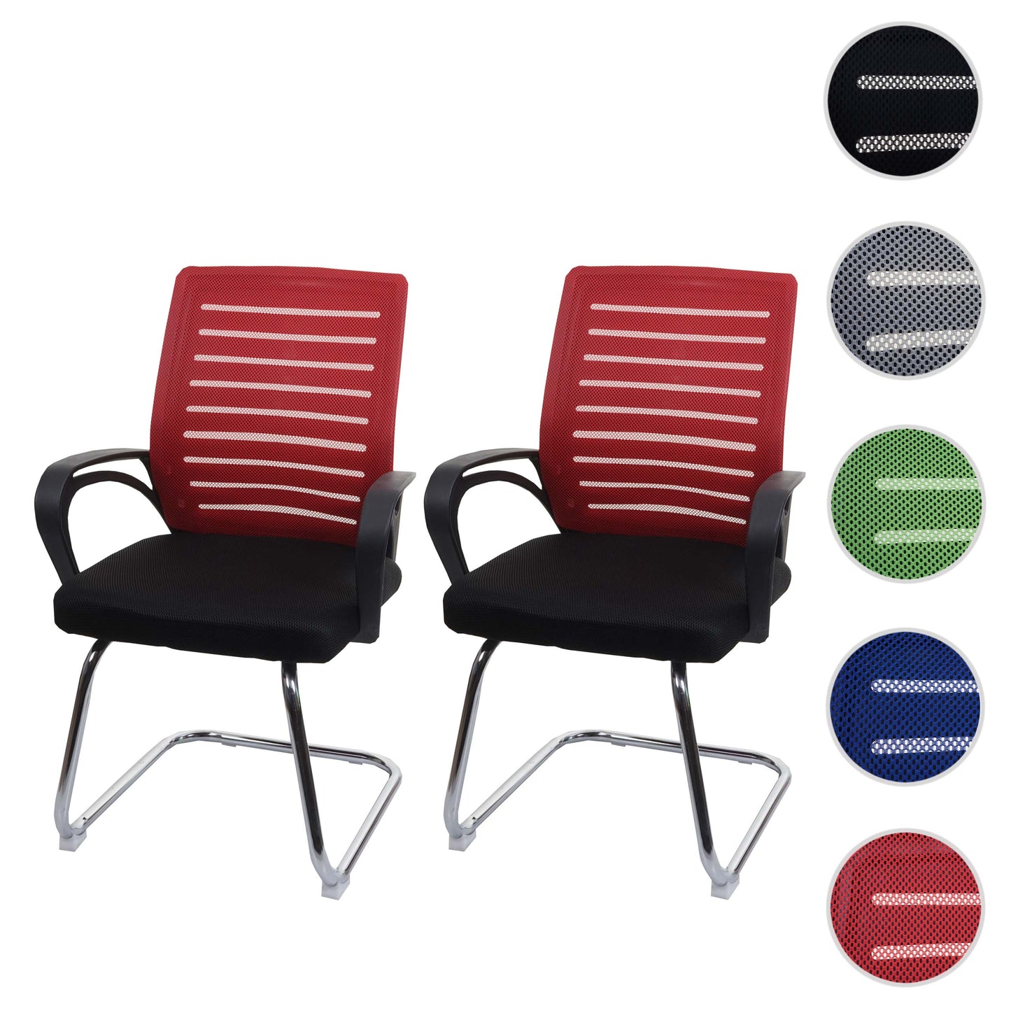 Cosmo Casa - Set van 2 Vergaderstoelen - Sledevrij - Textiel - Rood