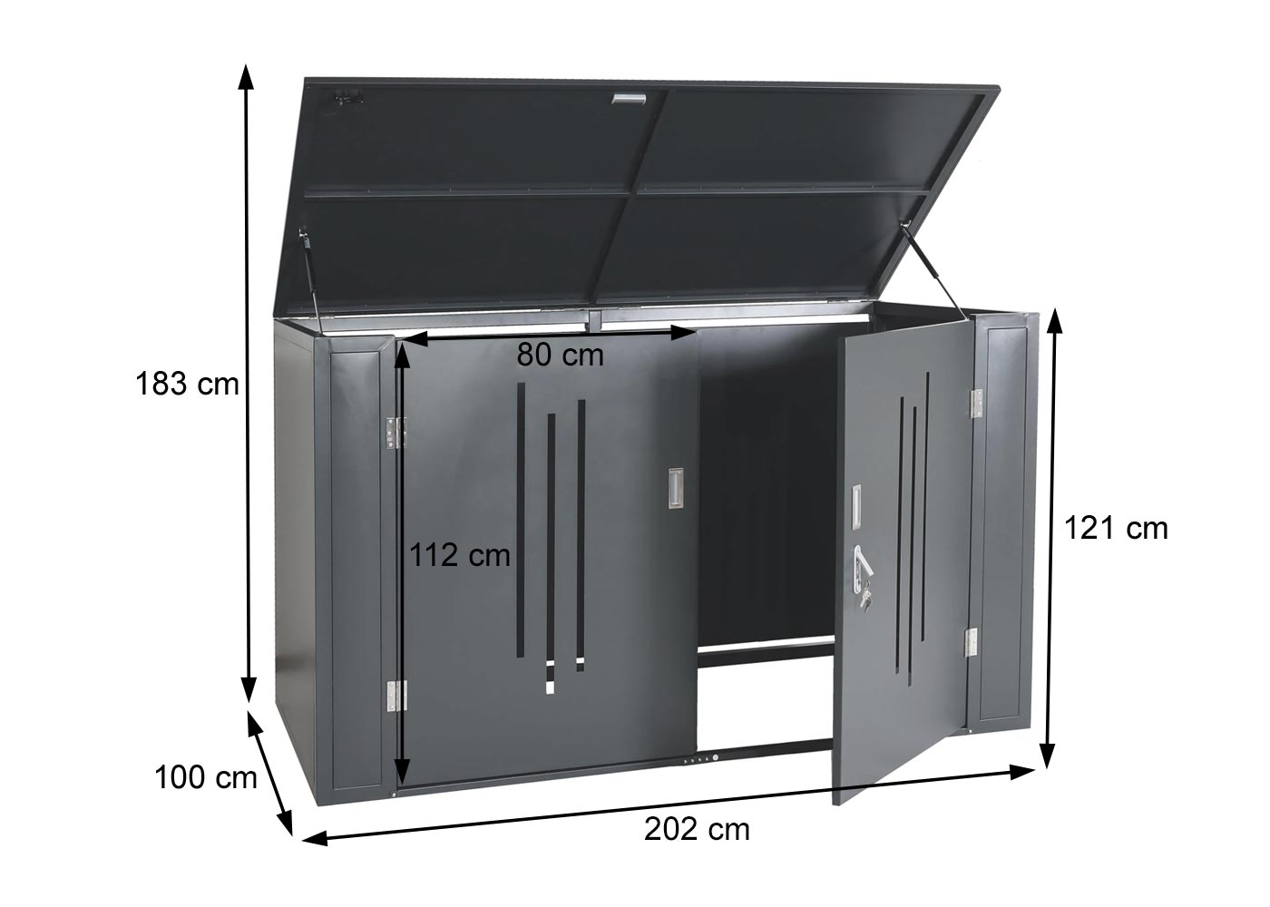 Cosmo Casa - Fietsenstalling 2-Persoons - Materiaalschuur & Deksel - Metaal - Antraciet - 121×202×100 cm