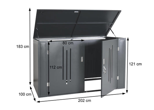 Cosmo Casa - Fietsenstalling 2-Persoons - Materiaalschuur & Deksel - Metaal - Antraciet - 121×202×100 cm