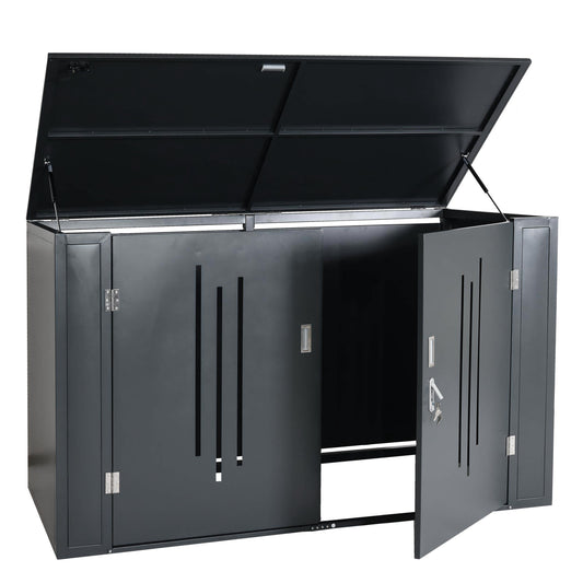 Cosmo Casa - Fietsenstalling 2-Persoons - Materiaalschuur & Deksel - Metaal - Antraciet - 121×202×100 cm