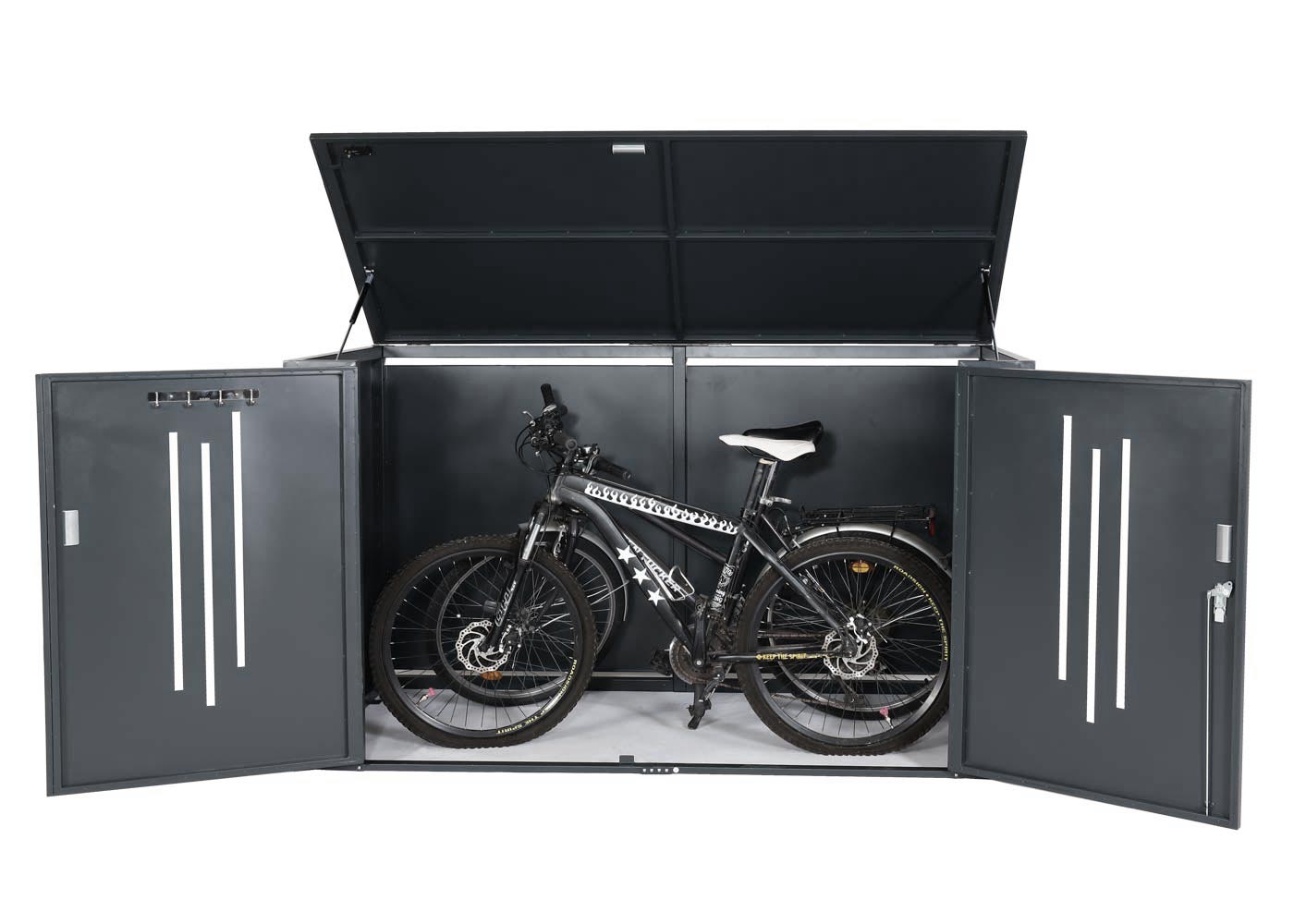 Cosmo Casa - Fietsenstalling 2-Persoons - Materiaalschuur & Deksel - Metaal - Antraciet - 121×202×100 cm