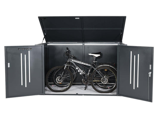 Cosmo Casa - Fietsenstalling 2-Persoons - Materiaalschuur & Deksel - Metaal - Antraciet - 121×202×100 cm