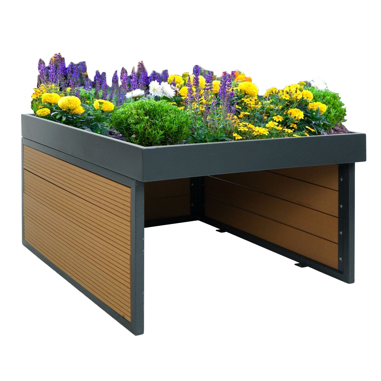 Cosmo Casa - Robotmaaiergarage met Plantenbak - Dakopvang voor Grasmaaiers - WPC & Metaal - Eikenlook - 40×60×73 cm