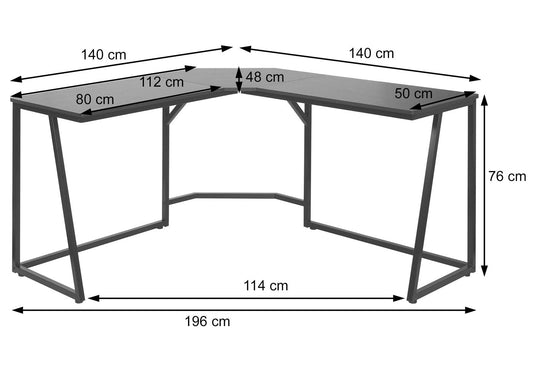 Cosmo Casa - Hoekbureau - Computerbureau/Werktafel - MDF & Metaal - Donkerbruin - 76×140×140 cm