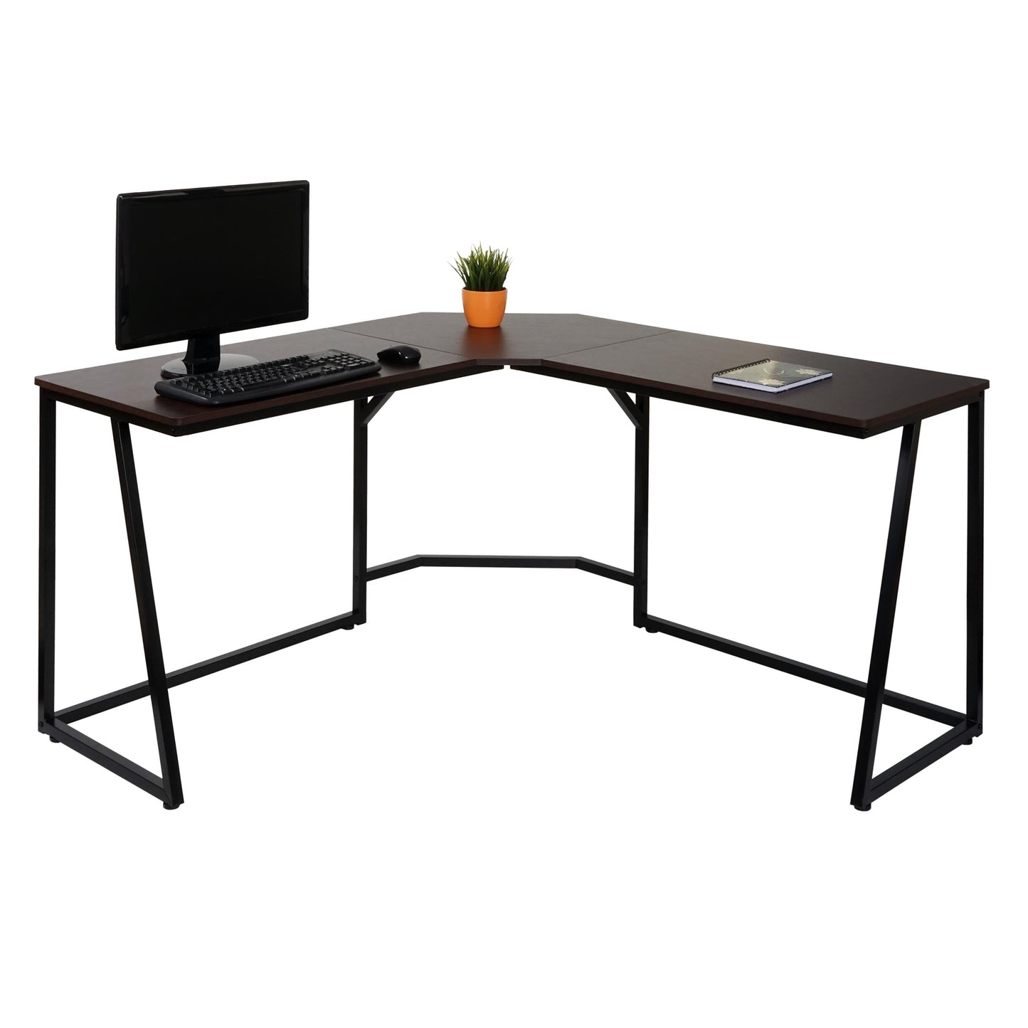 Cosmo Casa - Hoekbureau - Computerbureau/Werktafel - MDF & Metaal - Donkerbruin - 76×140×140 cm