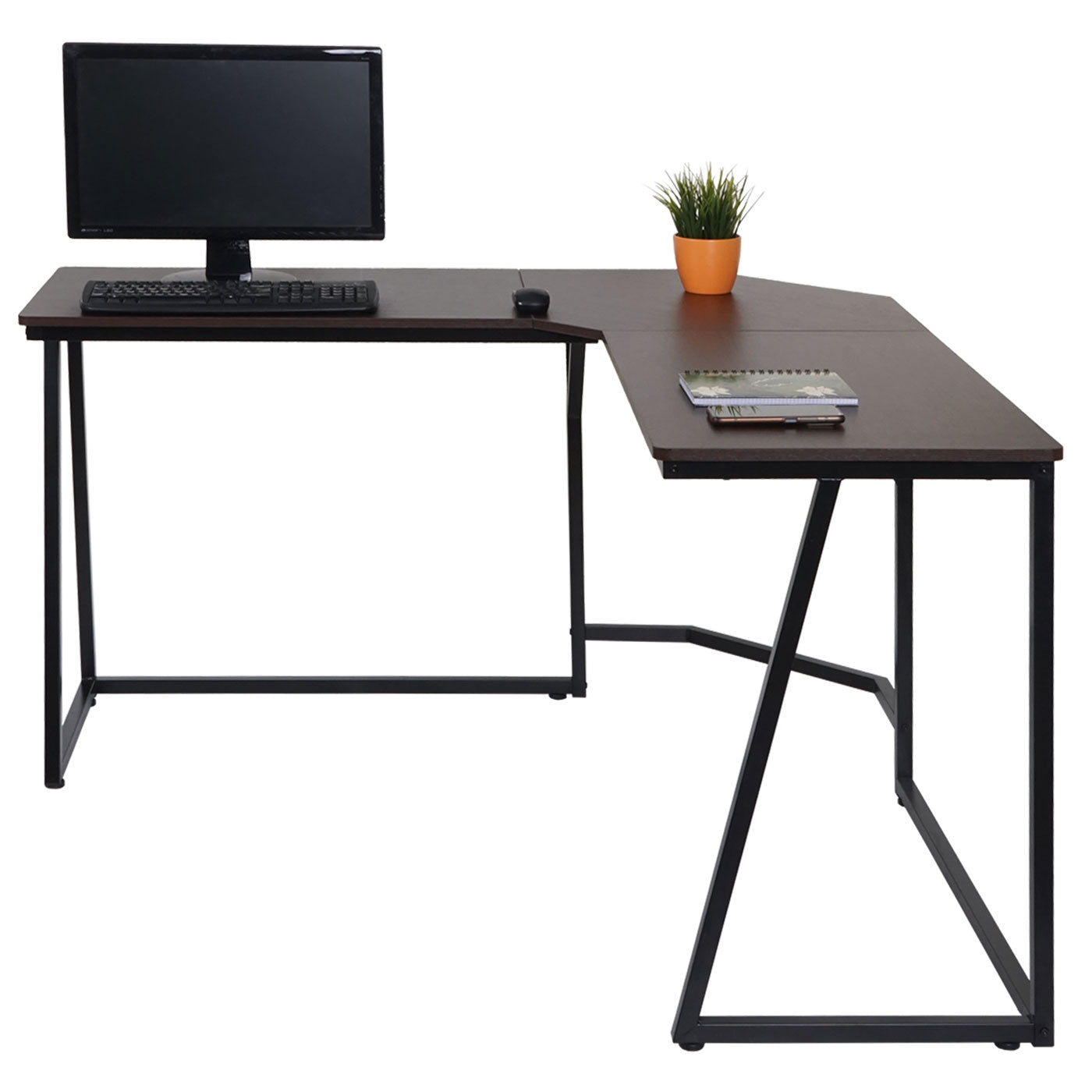 Cosmo Casa - Hoekbureau - Computerbureau/Werktafel - MDF & Metaal - Donkerbruin - 76×140×140 cm