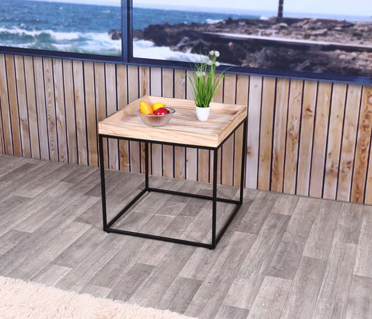 Cosmo Casa - Bijzettafel - Paulowniahout & Metaal - Natuurlijke Kleur - 60×60×60 cm