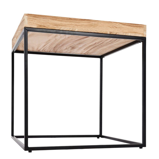Cosmo Casa - Bijzettafel - Paulowniahout & Metaal - Natuurlijke Kleur - 60×60×60 cm