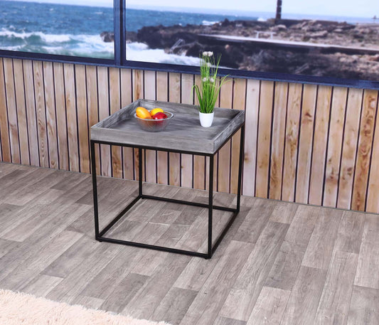 Cosmo Casa - Bijzettafel - Paulowniahout & Metaal - Donkergrijs - 60×60×60 cm