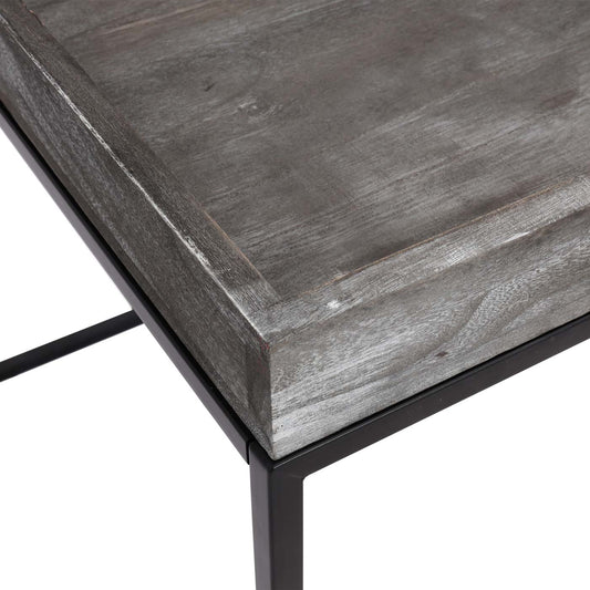 Cosmo Casa - Bijzettafel - Paulowniahout & Metaal - Donkergrijs - 60×60×60 cm