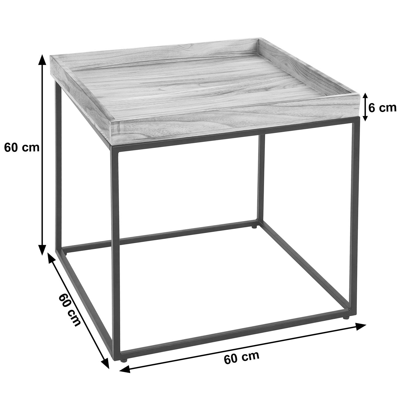 Cosmo Casa - Bijzettafel - Paulowniahout & Metaal - Donkerbruin - 60×60×60 cm