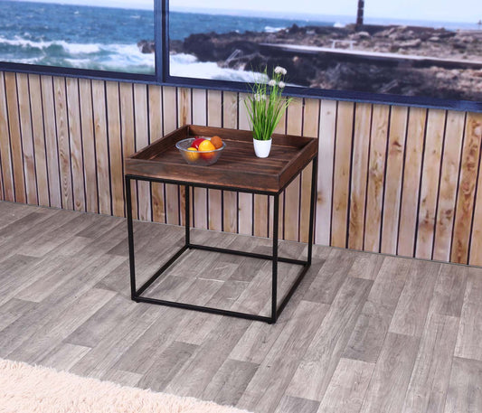 Cosmo Casa - Bijzettafel - Paulowniahout & Metaal - Donkerbruin - 60×60×60 cm