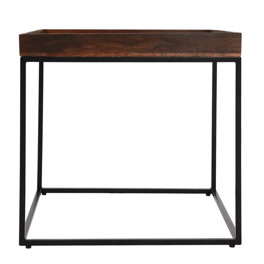 Cosmo Casa - Bijzettafel - Paulowniahout & Metaal - Donkerbruin - 60×60×60 cm