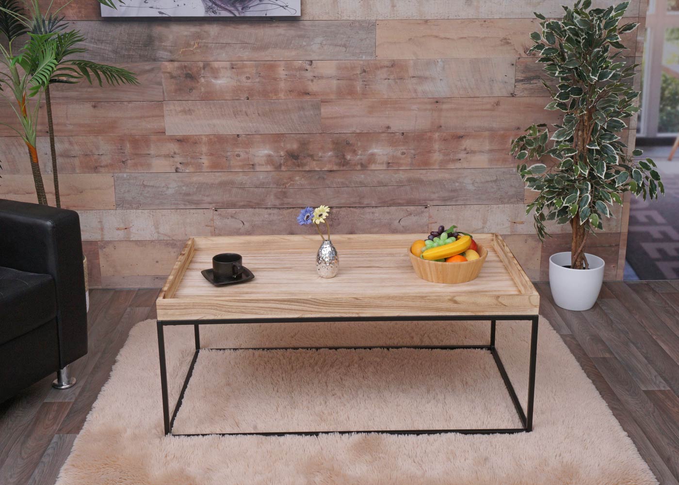 Cosmo Casa - Salontafel - Bijzettafel - Massief Hout en Metaal - Naturel - 46x110x60cm