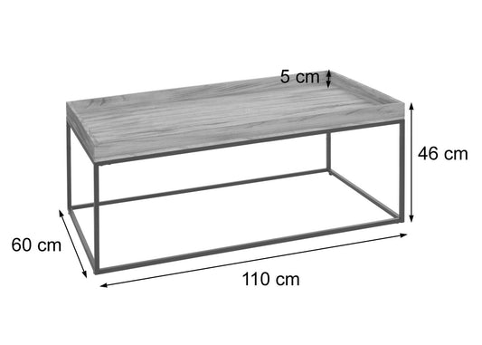 Cosmo Casa - Salontafel - Bijzettafel - Massief Hout en Metaal - Donkergrijs - 46x110x60cm