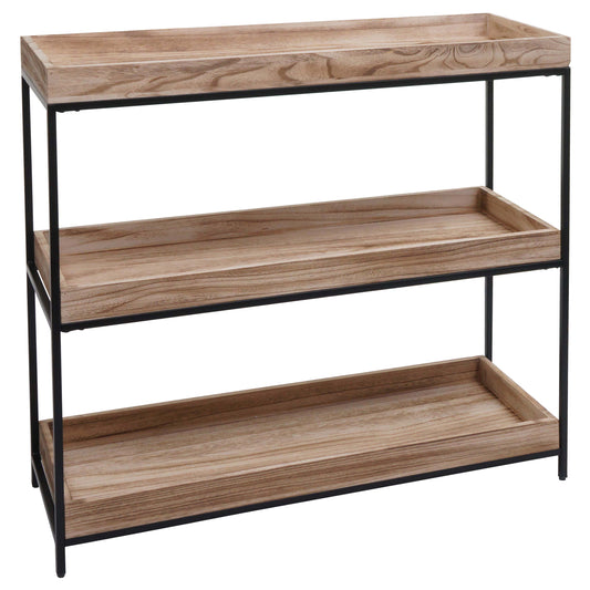 Cosmo Casa - Staande plank - Plantenplank en boekenplank - Naturel hout en metaal - 90x100x35cm