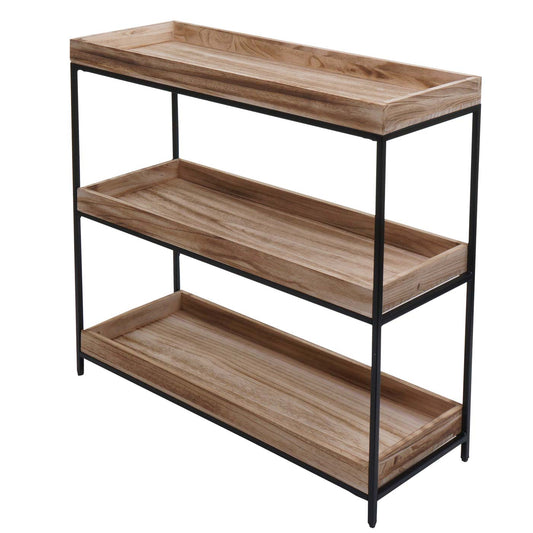 Cosmo Casa - Staande plank - Plantenplank en boekenplank - Naturel hout en metaal - 90x100x35cm
