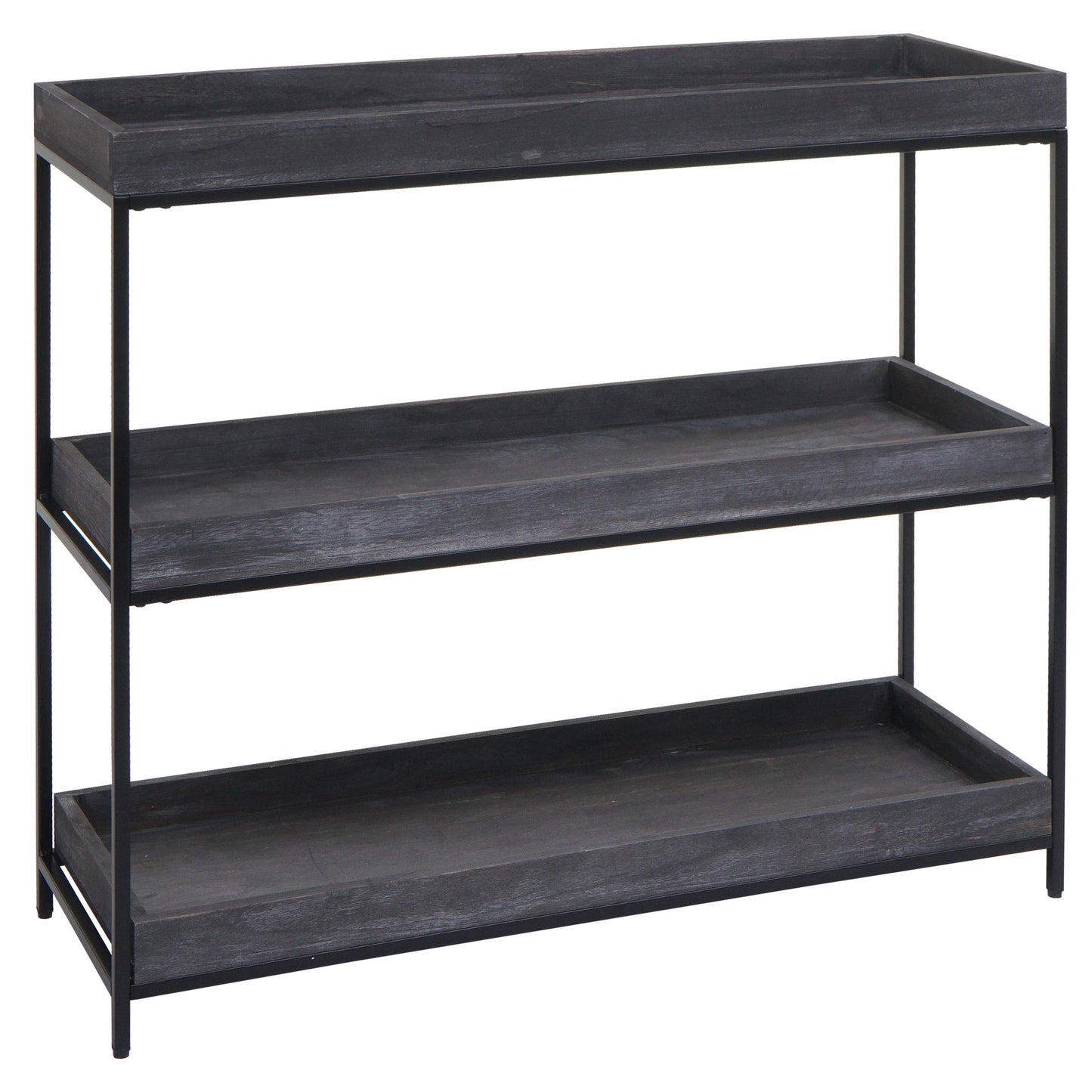 Cosmo Casa - Staande plank - Plantenplank en boekenplank - Donkergrijs hout en metaal - 90x100x35cm