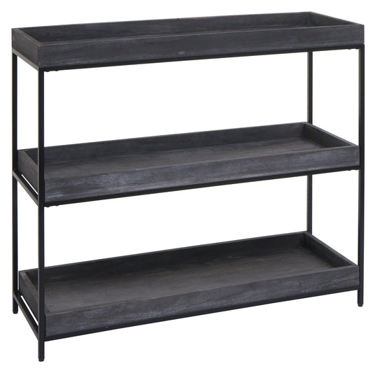 Cosmo Casa - Staande plank - Plantenplank en boekenplank - Donkergrijs hout en metaal - 90x100x35cm