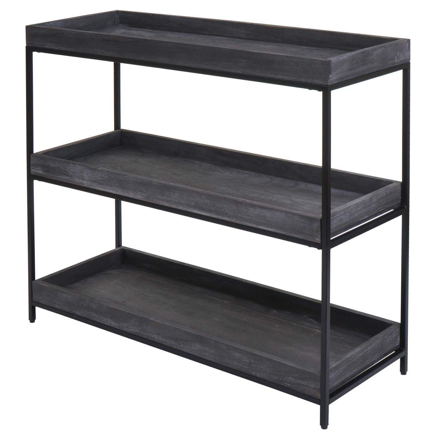 Cosmo Casa - Staande plank - Plantenplank en boekenplank - Donkergrijs hout en metaal - 90x100x35cm