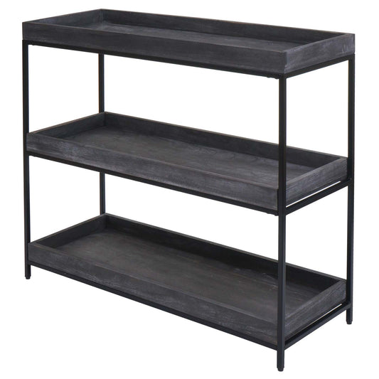 Cosmo Casa - Staande plank - Plantenplank en boekenplank - Donkergrijs hout en metaal - 90x100x35cm