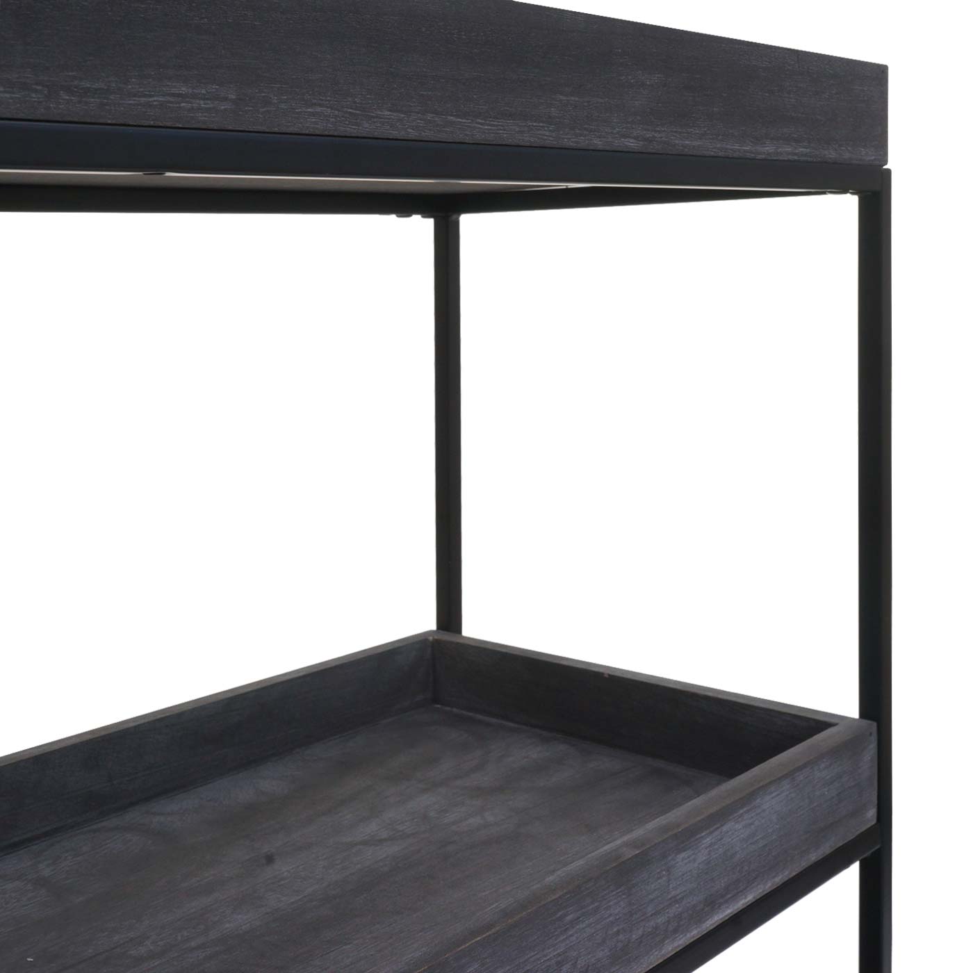 Cosmo Casa - Staande plank - Plantenplank en boekenplank - Donkergrijs hout en metaal - 90x100x35cm