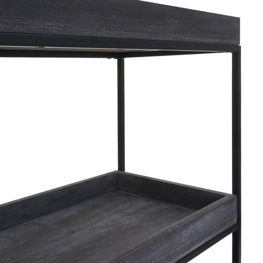 Cosmo Casa - Staande plank - Plantenplank en boekenplank - Donkergrijs hout en metaal - 90x100x35cm