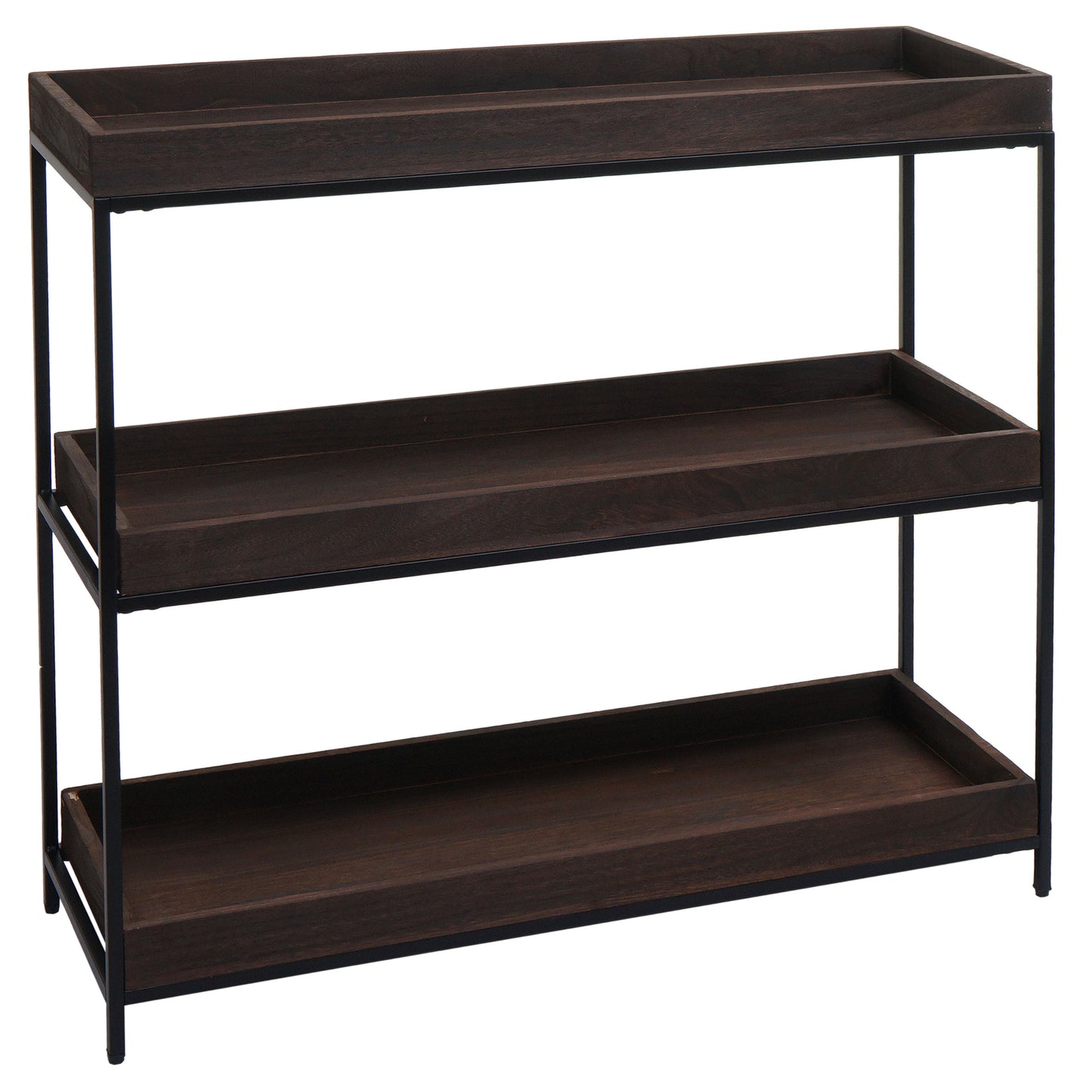 Cosmo Casa - Staande plank - Plantenplank en boekenplank - Donkerbruin hout en metaal - 90x100x35cm