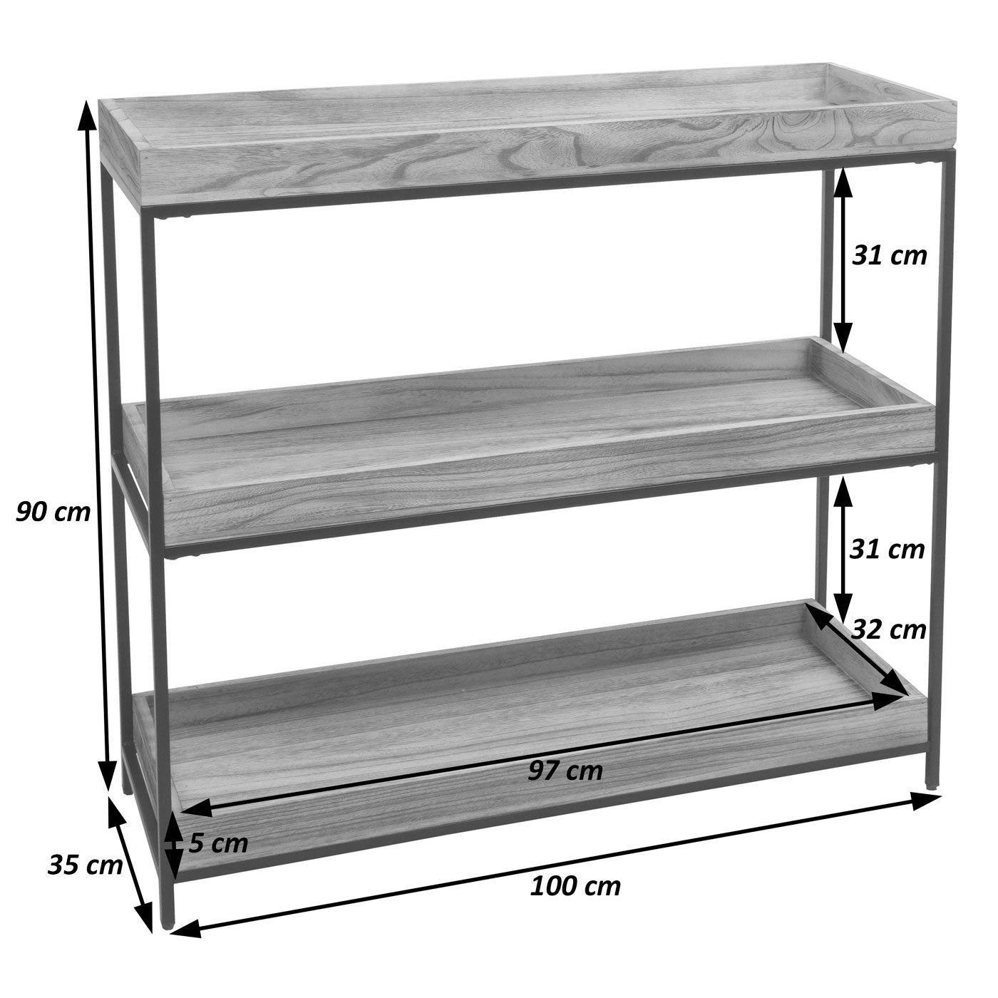 Cosmo Casa - Staande plank - Plantenplank en boekenplank - Donkerbruin hout en metaal - 90x100x35cm