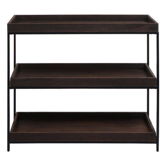 Cosmo Casa - Staande plank - Plantenplank en boekenplank - Donkerbruin hout en metaal - 90x100x35cm