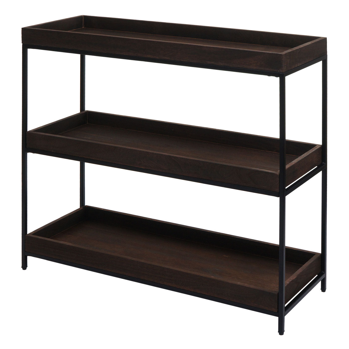 Cosmo Casa - Staande plank - Plantenplank en boekenplank - Donkerbruin hout en metaal - 90x100x35cm