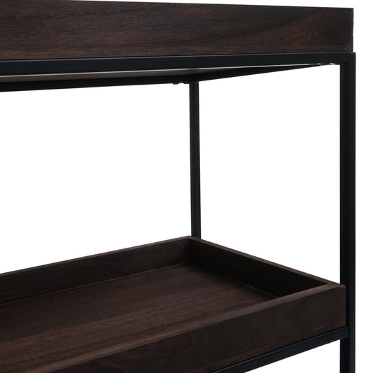 Cosmo Casa - Staande plank - Plantenplank en boekenplank - Donkerbruin hout en metaal - 90x100x35cm