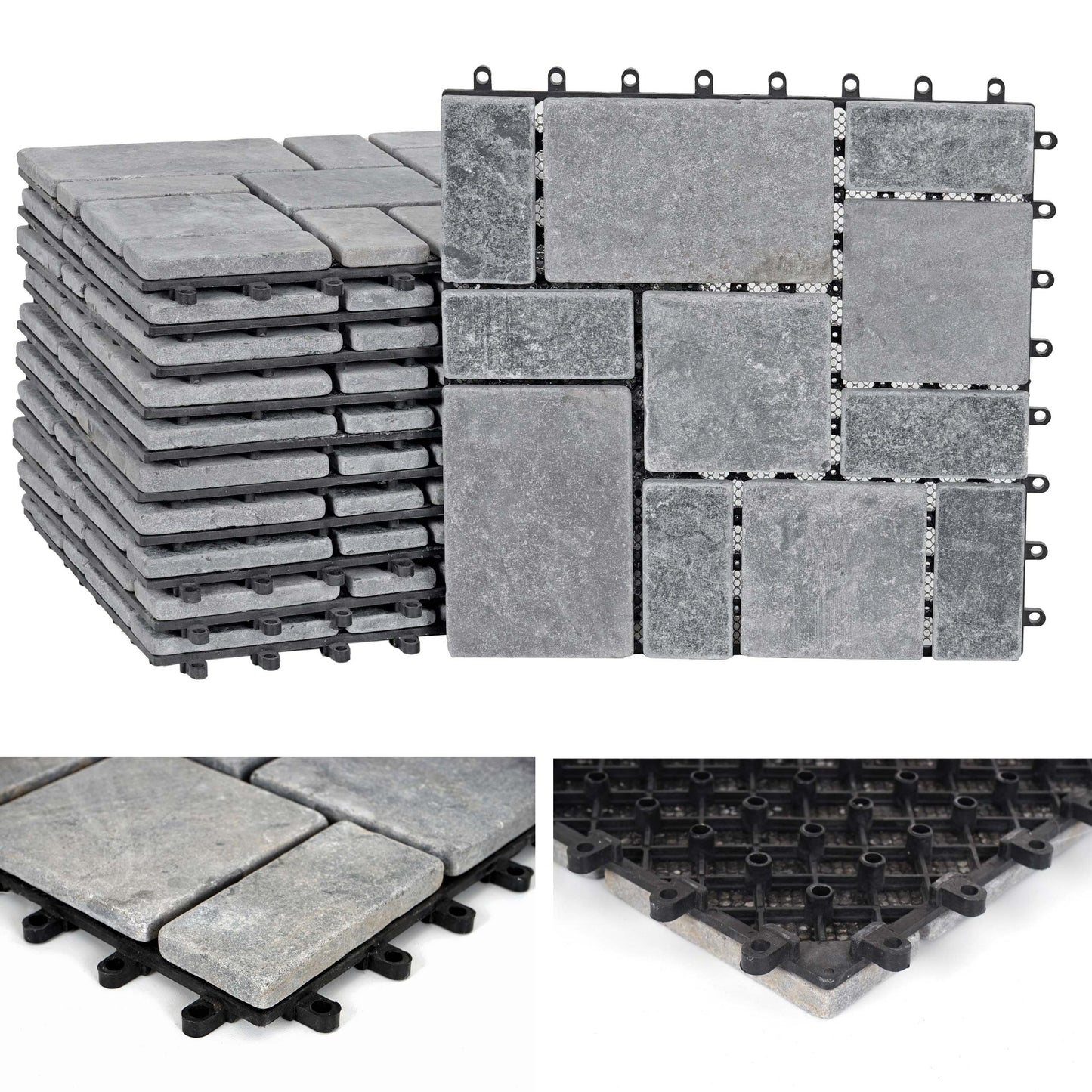 Cosmo Casa - Steentegel Natuursteen - Balkon- & Terrastegel - 11×30×30 cm - 1 m² - Donkergrijs