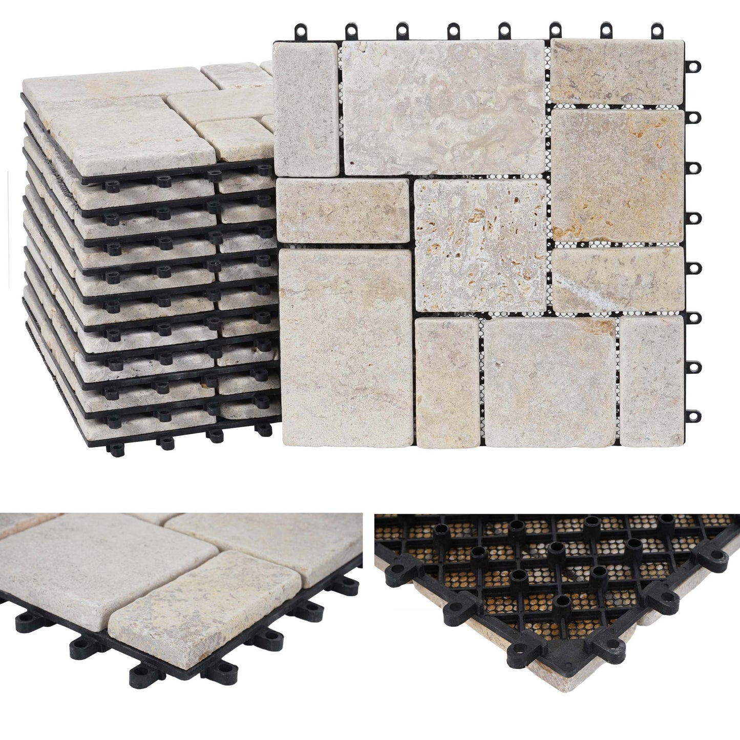 Cosmo Casa - Steentegel Natuursteen - Balkon- & Terrastegel - 11×30×30 cm - 1 m² - Wit