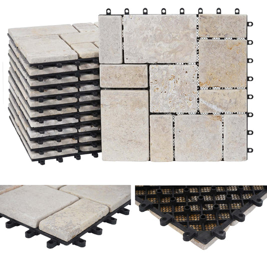 Cosmo Casa - Steentegel Natuursteen - Balkon- & Terrastegel - 11×30×30 cm - 1 m² - Wit