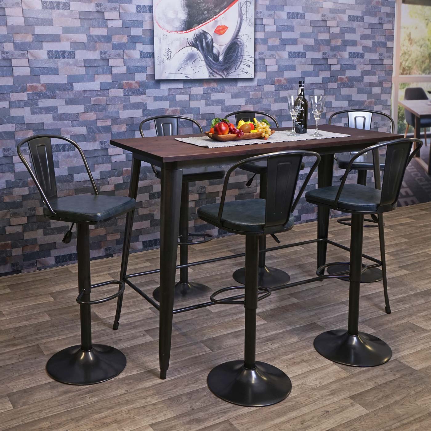 Cosmo Casa - Set van 2 Barkrukken - Verstelbare Hoogte - Draaibaar - Industrieel Kunstleer - Vintage Beige