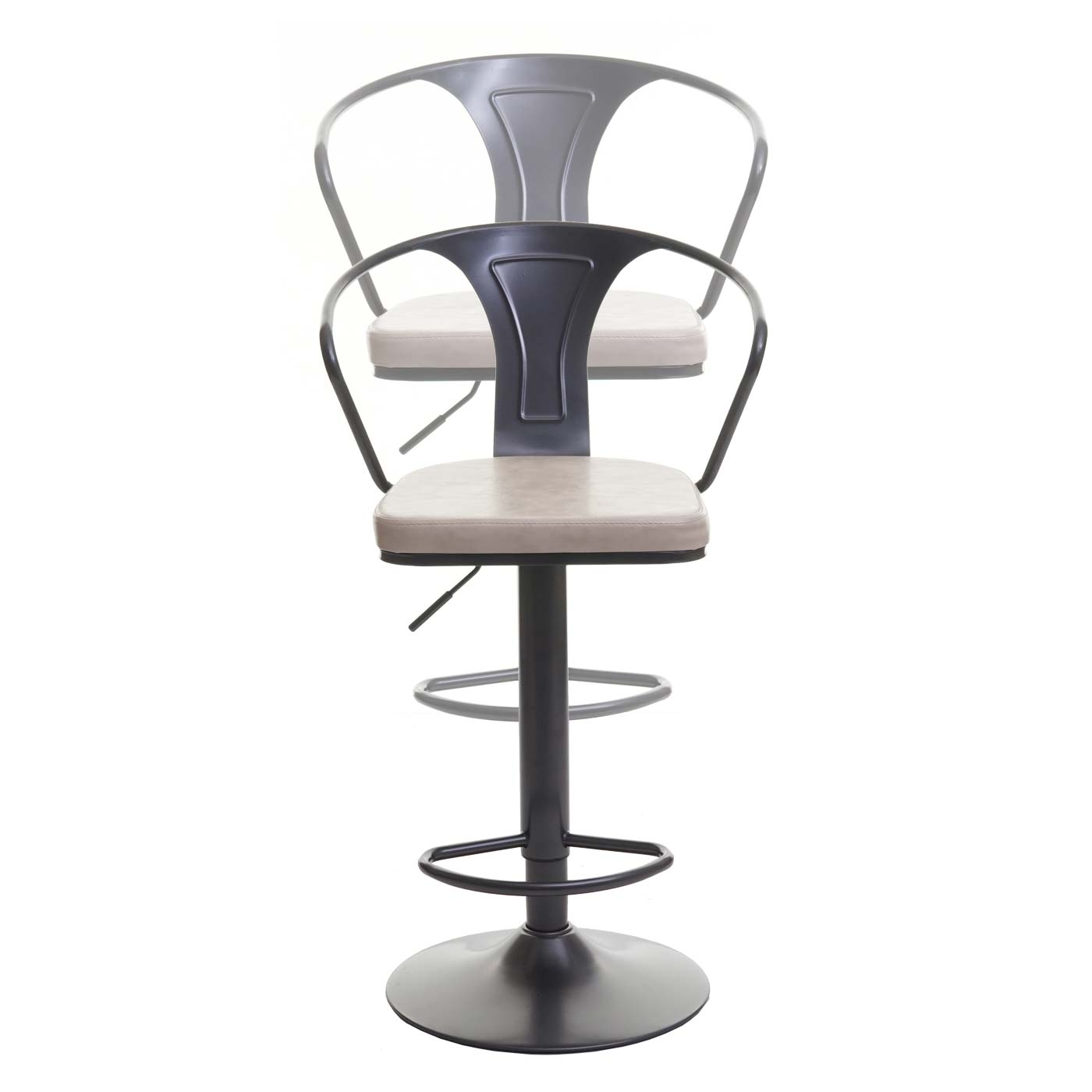 Cosmo Casa - Set van 2 Barkrukken - Verstelbaar - Metaal & Textiel - Zwart-Crème